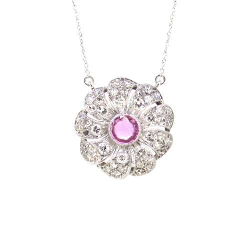 Vintage Pink Sapphire & Diamond Pendant