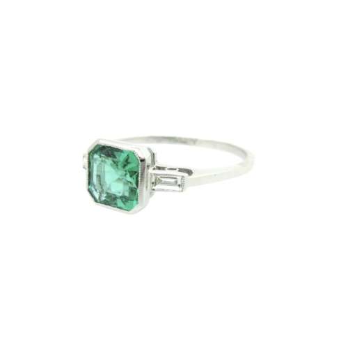 Platinum Emerald & Diamond Ring