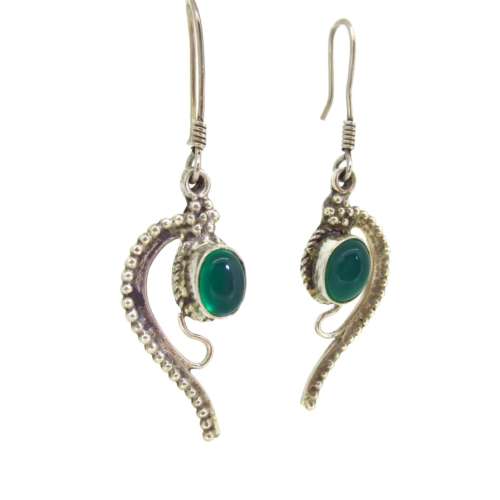 Silver Green Agate Earrings