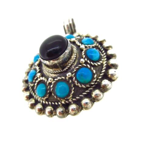 Turquoise & Onyx Silver Pendant