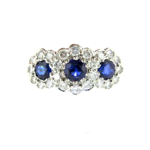 Sapphire & Diamond Triple Daisy Ring